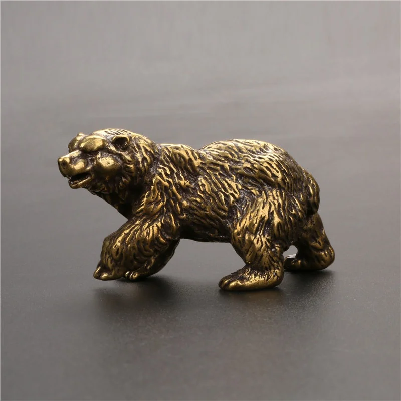 

Pure Copper Brown Bear Statue Ornament Solid Brass Polar Animal Figurine Miniatures Tea Table Pet Desk Decors Accessories Crafts