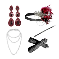 1920s costume accessories for women 20s accessories set feather headband earrings gloves pearl necklace and holder