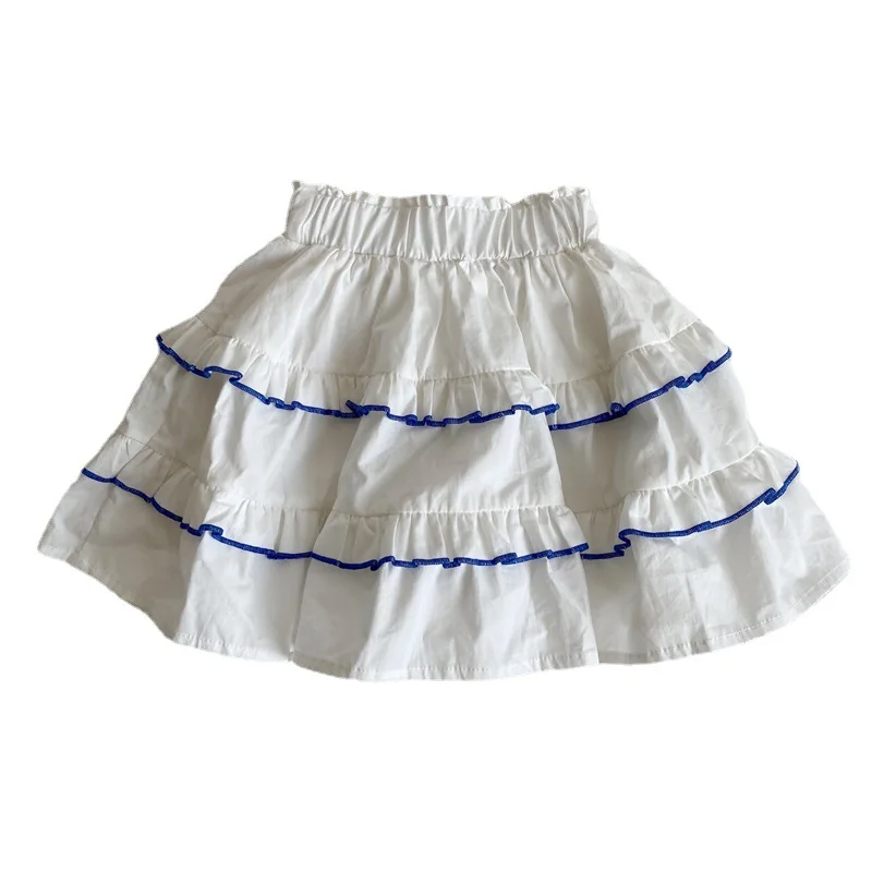 

New Autumn Children Clothes Girls Joker Elegant Lace Pleated White Cake Skirt