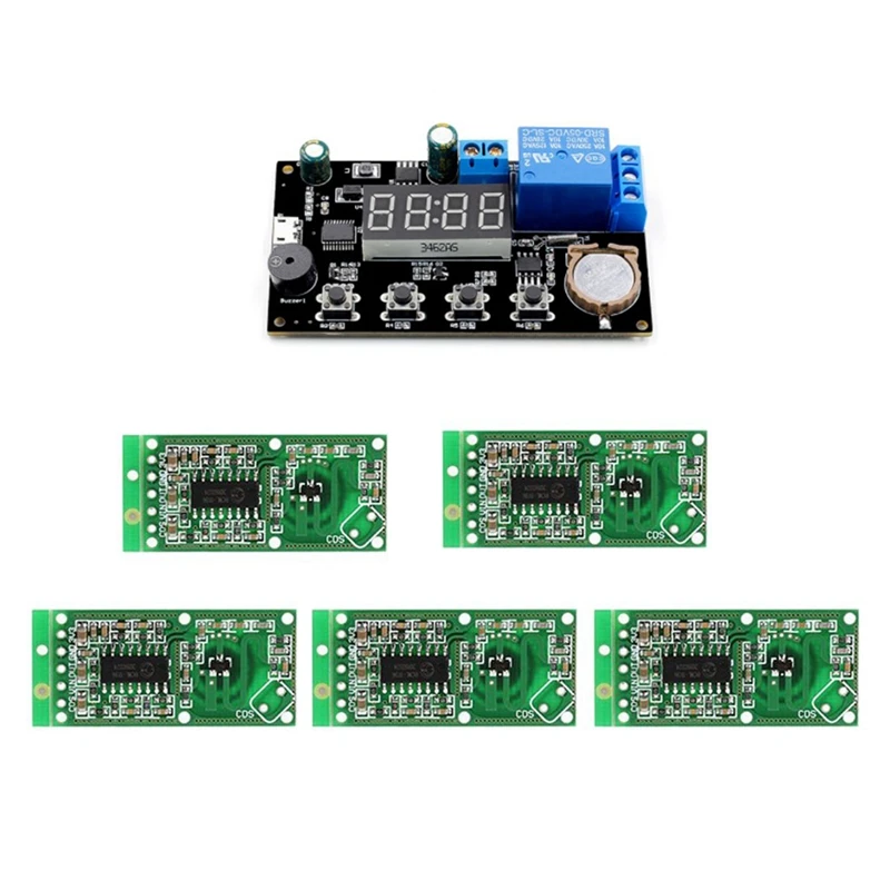 

5Pcs Microwave Radar Sensor RCWL-0516 Switch Module & 1 Pcs VHM-018 DC 5V Real Time Timing Delay Timer Relay Module