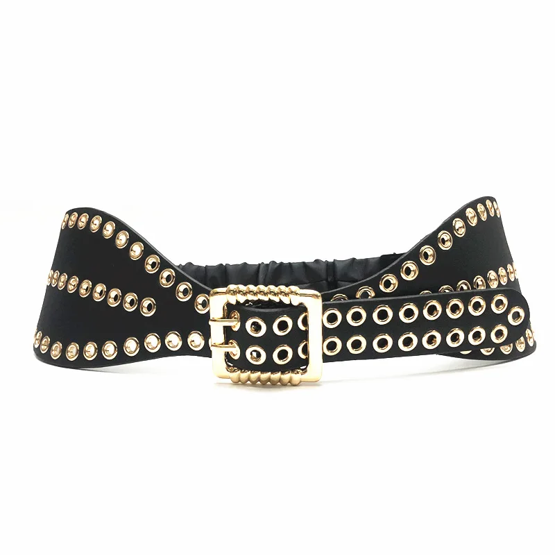 

Fashion Rivet Super Wide Double-Sided Waist Seal Pin Buckle Belt Coat Fur Accessories Wide Belt Women