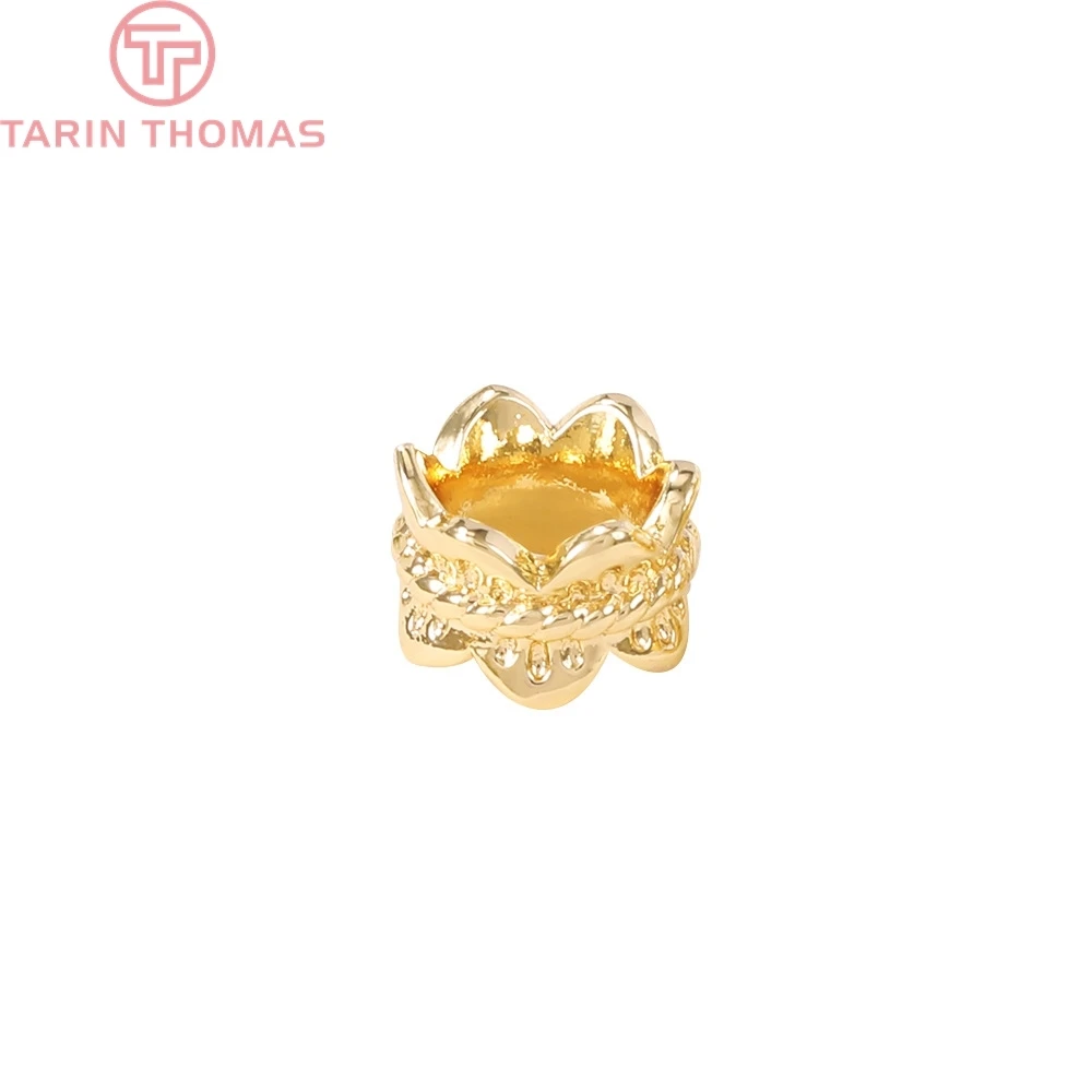 

6PCS 8x8MM 24K Gold Color Plated Brass Round Large Hole Flower Spacer Beads Bracelet Beads High Quality Diy Jewelry Accessories