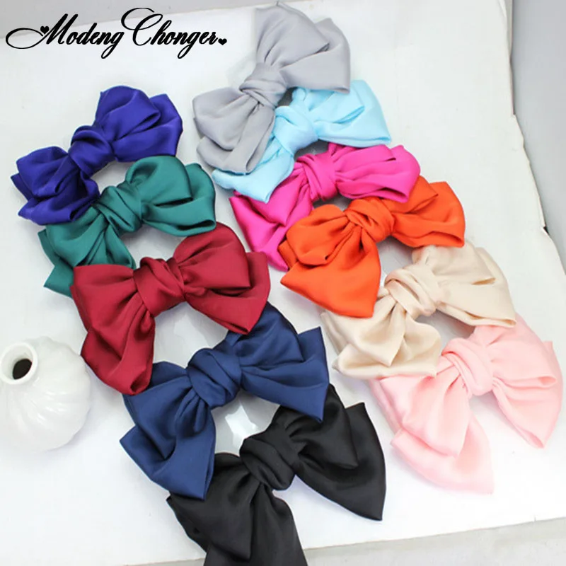 

3 Levels Hairpin New Quality Solid Color Big Large Silk Bow Barrettes Girls Hair Clips Chiffon Satin Hairgrips Hair Accessories