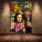 Забавные картины на холсте Мона Лиза и Ван Гога курительные плакаты принты известная Настенная картина да Винчи кукро для гостиной без рамки