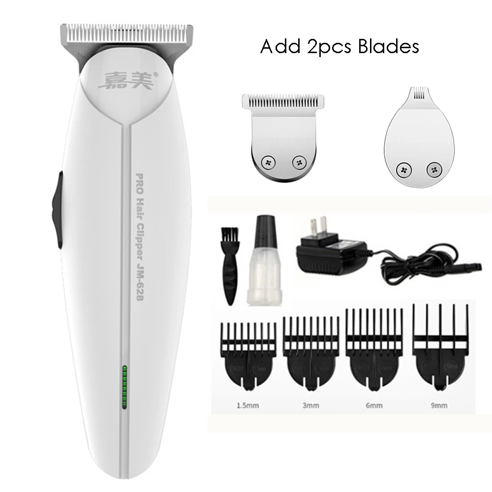 White Add 2pcs Blade Профессиональная прецизионная машинка для стрижки волос, электрический триммер для волос, бритва для бороды, перезаряжаемая окантовка, машинка для стрижки волос для мужчин, Парикмахерская - Цвет: White Add 2pcs Blade