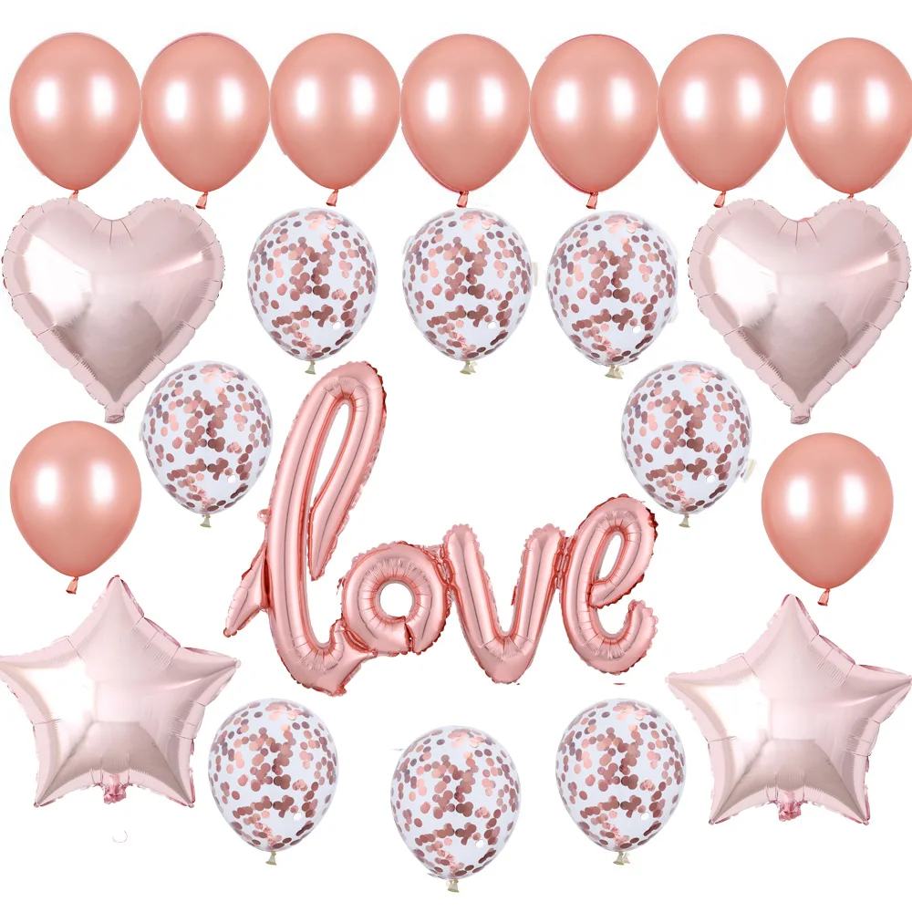 

1set 22pcs Red Rose Pink Ligatures Love Foil Balloon Anniversary Wedding Valentines Birth Party Decoration Champagne Photo Props