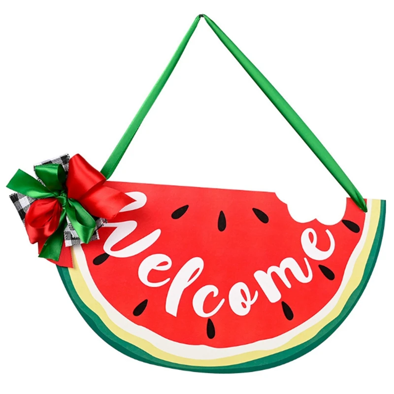 

New Home Decoration Door Hanger Window Wooden Watermelon Doorplate Bowknot WELCOME Pendant