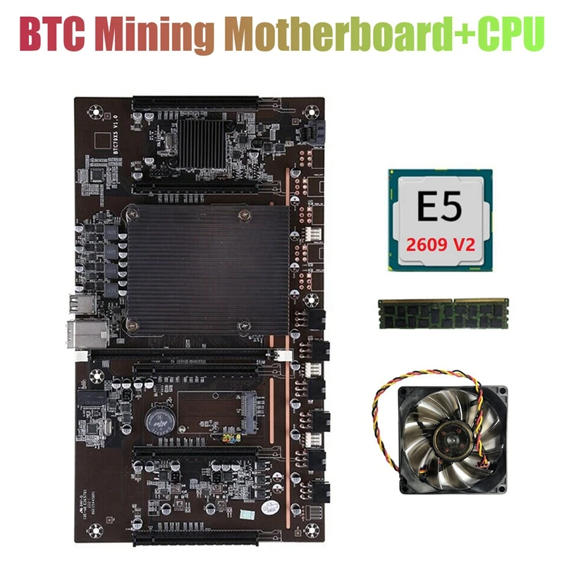 

H61 X79 BTC Майнер материнская плата с ЦП E5 2609 V2 + RECC 4G DDR3 ОЗУ + вентилятор LGA 2011 поддержка 3060 3070 3080 графическая карта