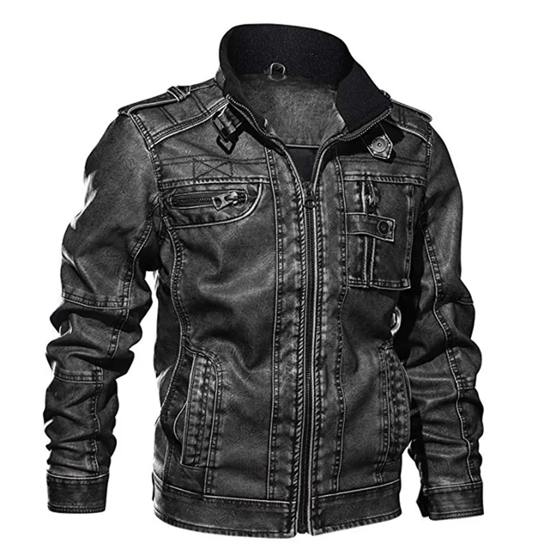 Мужская кожаная куртка из ПУ кожи повседневная мотоциклетная Байкерская