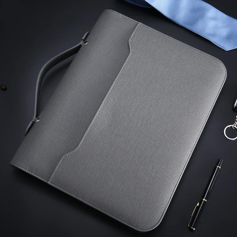 Grey A4 Padfolio файл зажим для шкафа роскошный скоросшиватель фишарио Органайзер держатель деловые кольца менеджер портфель на молнии спиральная записная книжка - Цвет: Grey