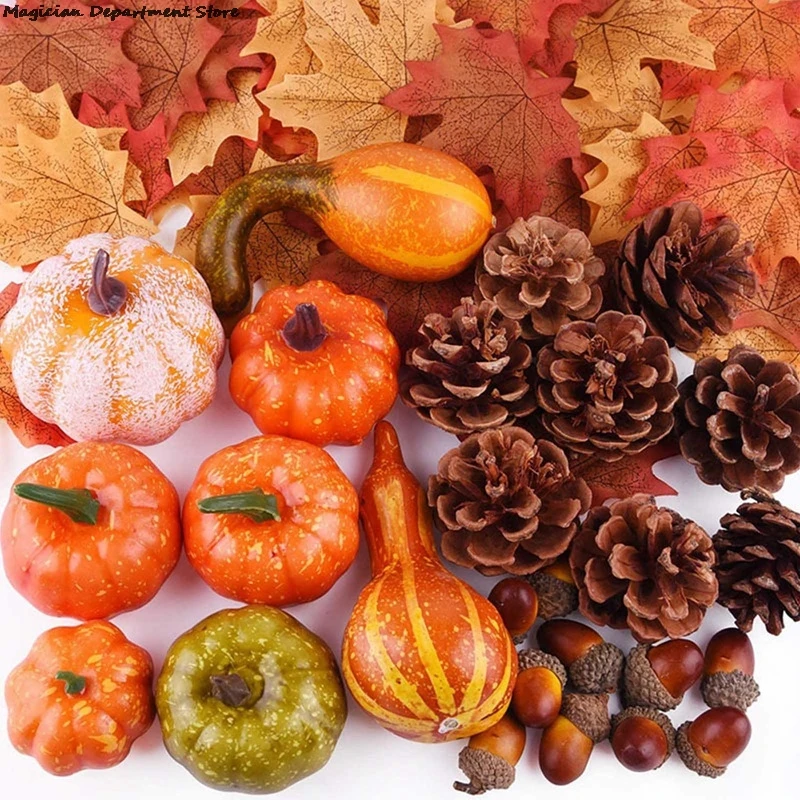 

50pcs/166pcs Halloween Artificial Pumpkin DIY Fake Fruits Simulation Vegetable Happy Halloween For Home Halloween Props Craft