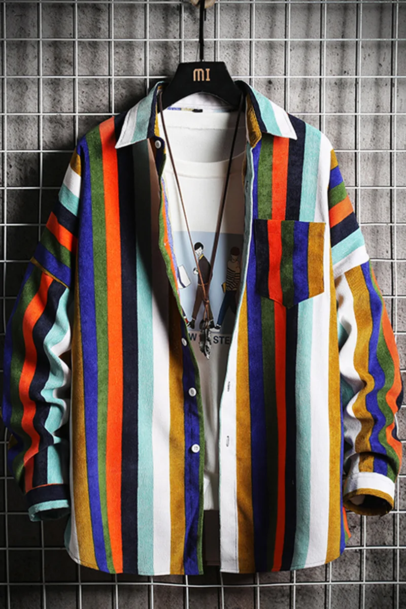 

Harajuku Plaid Shirt Men Long Sleeve Shirt Casual Social Slim Shirt Male 100%Cotton Mens Fashion Striped Shirts 4XL 5XL dropship