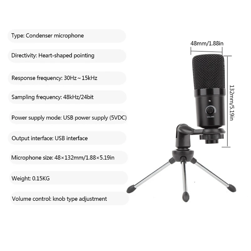 

1 Set USB Condenser Mike Recording Microphone Driver-free Portable Supplies Portable Audio&Video Equipment T84C