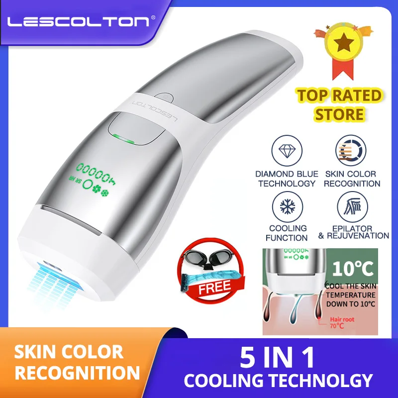 Lescolton Sapphire Laser Epilator IPL Hair Remover 5 in 1 Cooling Skin Recognition Permanent Bikini Trimmer depiladora laser