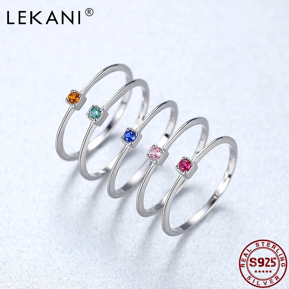 

LEKANI Genuine 925 Sterling Silver Women's Engagement Ring Minimalist Thin Circle Zircon Ring 2021 New Jewelry Gift to Friends