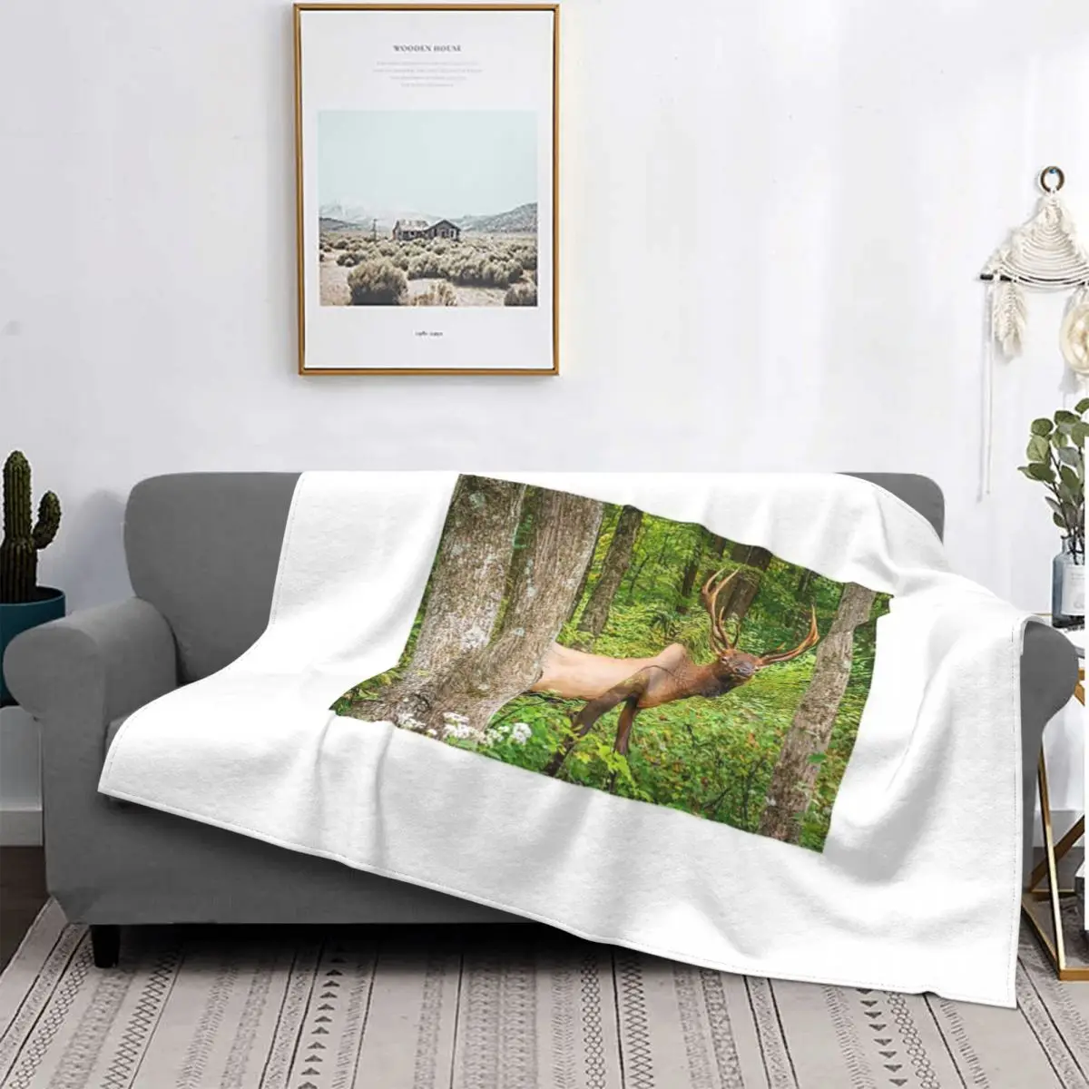 

Manta a cuadros para adulto, edredón con capucha para cama, esponjosa, con diseño de alce