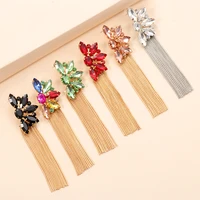 trendy gold plated metal alloy long drop earrings colorful crystal tassel wing shape earrings women 2022 trend