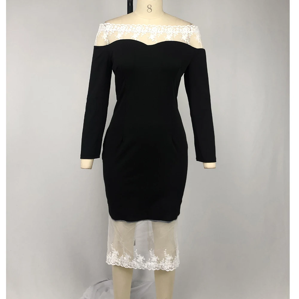 

Patchwork Lace Dress Women Spring Summer 2021 Casual Plus Size Slim Office Bodycon Dresses Elegant Sexy Split Long Party Dress