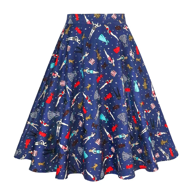 

2021 Summer Women's Skirt Retro Print Casual Ball Swing Floral Skirt