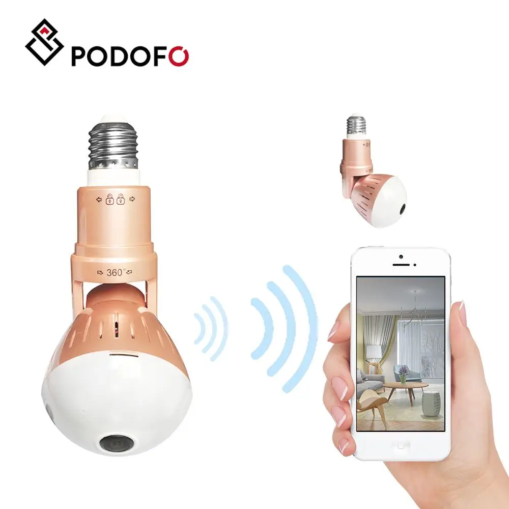 

Wi-Fi-камера PODOFO с лампой, 360 градусов, беспроводная HD-камера ночного видения, аудио, для домашней безопасности, IP-камера для телефона, максимум ...