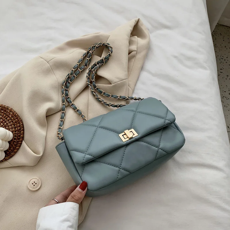 

Chain Design PU Leather Crossbody Bags For Women 2021 Summer Fashion Solid Color Shoulder Handbags Female Travel Cross Body Bag
