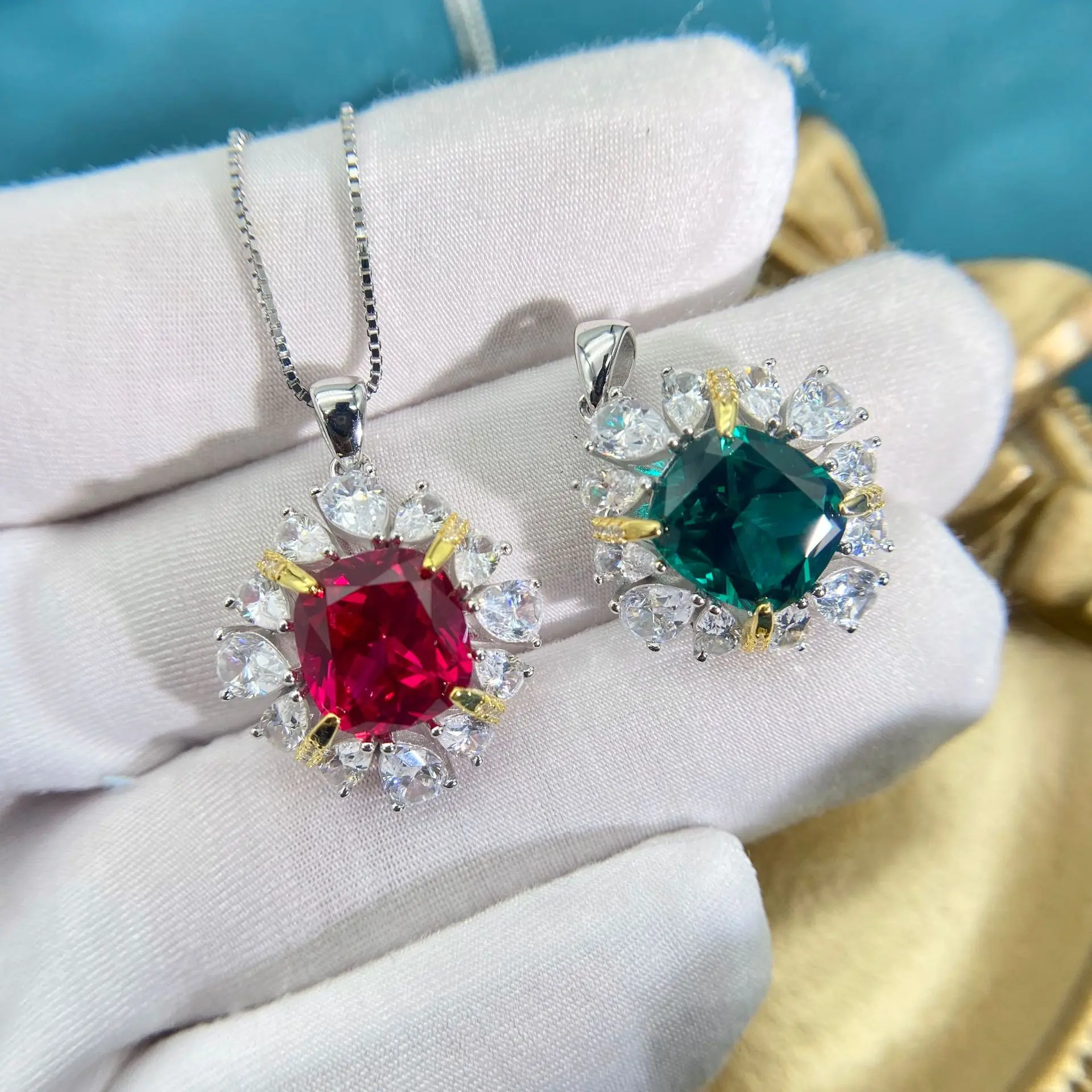 

Charms 10*11MM Emerald Ruby Lab Wedding Anniversary Lady Pendant Necklaces Solid 925 Sterling Silver Fine Jewelry Nacklace