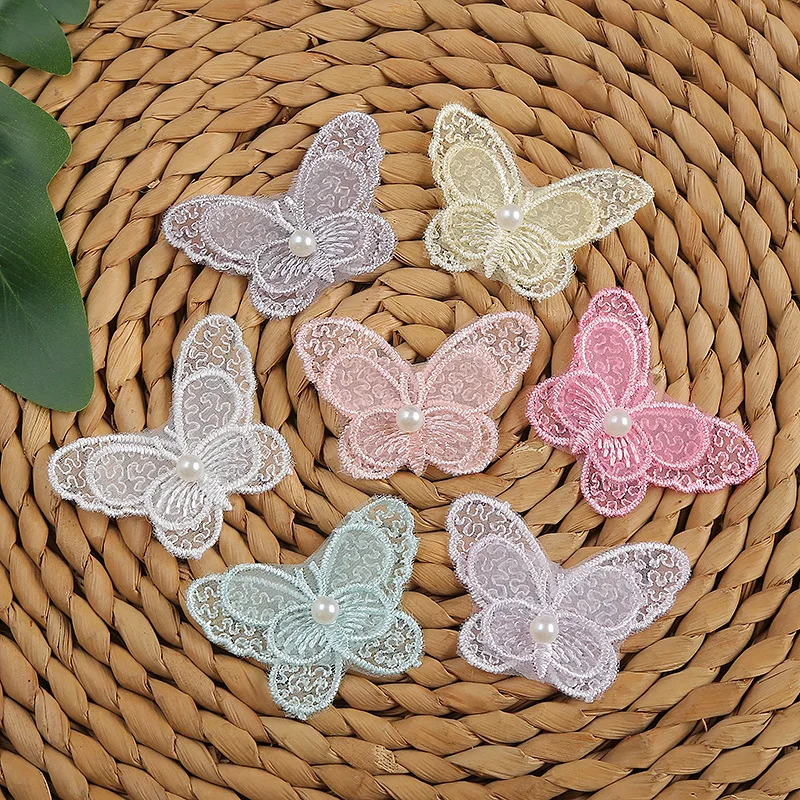 

10PCS Seven-color Oganza Butterfly Lace Ribbon DIY Tulle Lace Fabric Sewing Embroidered Wedding Dress Hairpin Handicraft Accesso