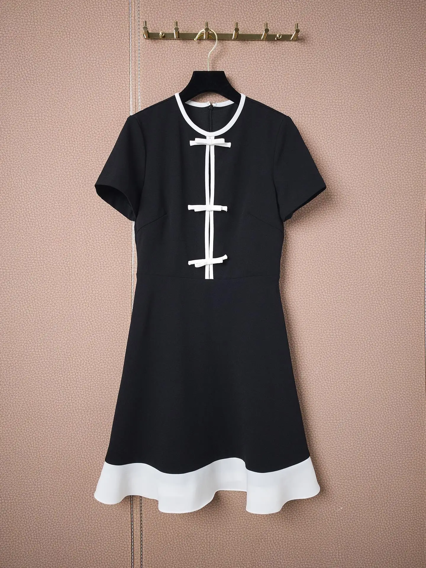 

Summer Runway Fashion Dress Women's Short Sleeve Elegant Sky Blue Bow Brief Hepburn Vestidos Lady Chic Robe