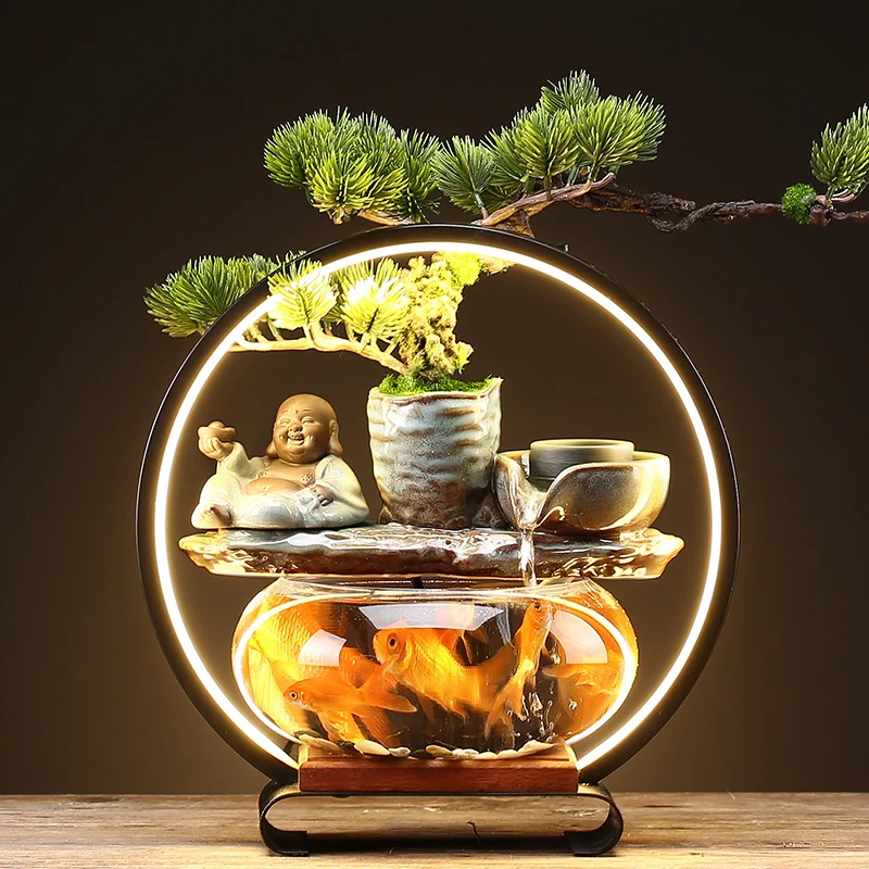 

Zq креативная удача стеклянная аквариумная петля очиститель воды украшение офисный стол поверхность панель открытие подарок