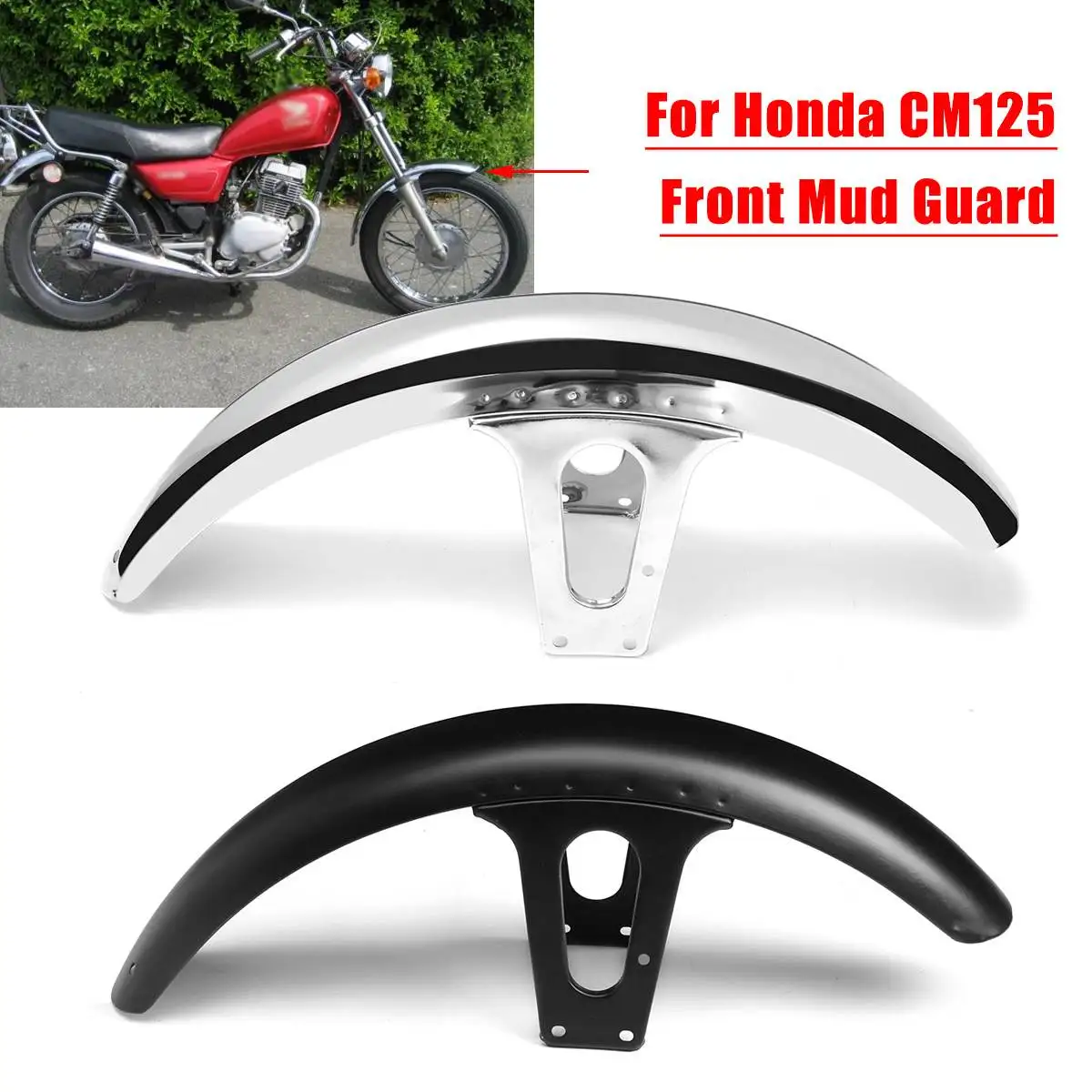 

58cm Motorcycle Front Mudguard Fender Splash Guard Mudflap Black Chrome For Honda CM125