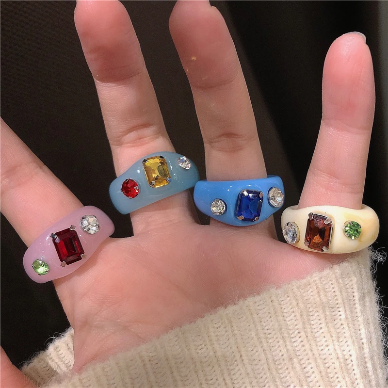 

Cute Colorful Resin Transparent Acrylic Rings for Women Geometric Finger Rings Party Jewelry Gift Bijoux Femme