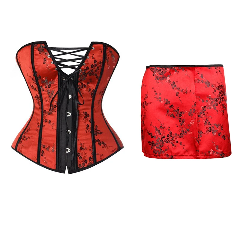 Corset Suit FLORATA жаккардовые Корсеты и бюстье красный овербюст вышивка элегантная Талия Cincher стройнящий контроль формирователь тела S-2XL - Цвет: Corset Suit