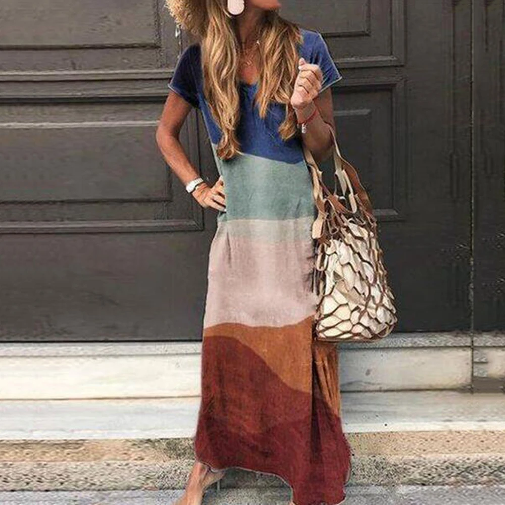 Boho градиент сплайсинга длинное платье для женщин осенний стиль удобные