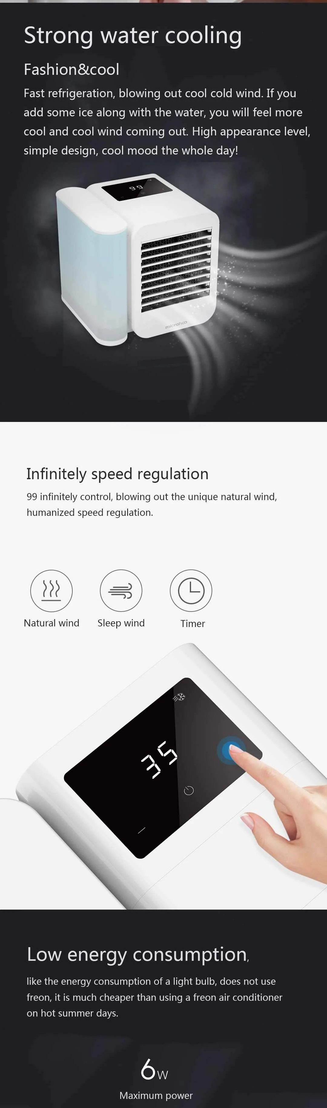 XIAOMI Microhoo 3 в 1 мини Кондиционер Вентилятор водяного охлаждения сенсорный экран синхронизации артический кулер-увлажнитель для лета
