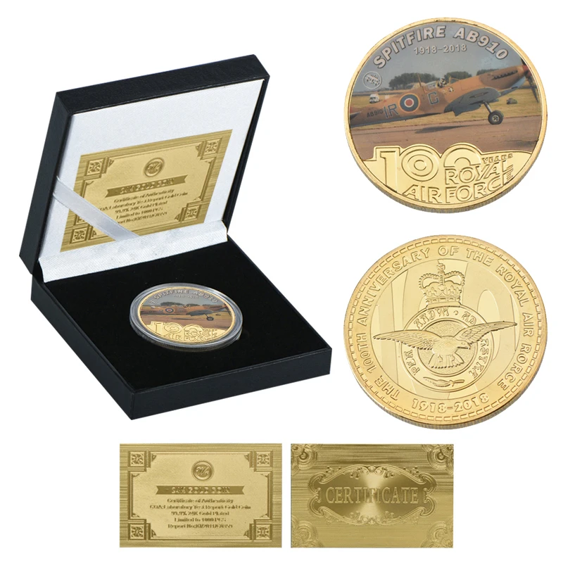coin with box 4 WR Королевские ВВС 100-летие золотые металлические монеты оригинальная копия монеты коллекционные вещи евро копия монеты подарки на день рождения сувенир - Цвет: coin with box 4
