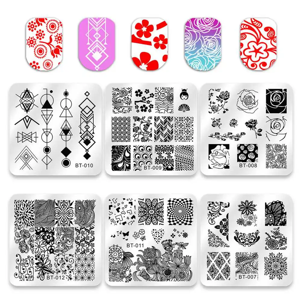 Set B Biutee 6 шт. пластины для штамповки ногтей лак для ногтей штамп подарок скребок Инструменты печать VU Гель Дизайн ногтей маникюрный шаблон набор - Цвет: Set B