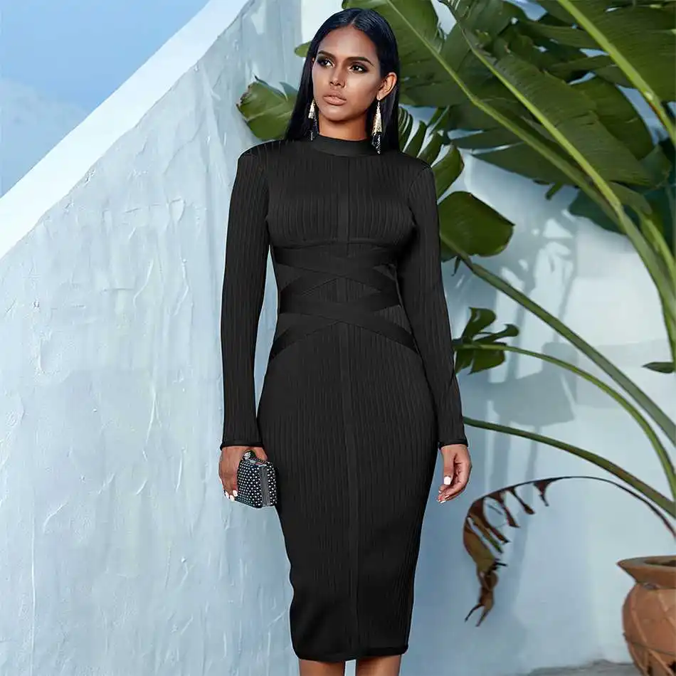 Женское облегающее платье с длинным рукавом Seamyla зимнее Клубное вечернее миди