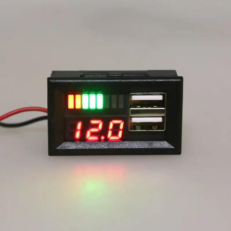 

12V Digital Car Motorcycle Voltmeter Voltage Battery Panel Meter w USB 5V Output