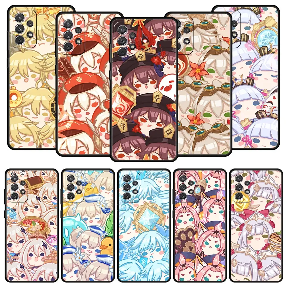 

Case For Samsung Galaxy A12 A51 A52 A71 A21s A72 A41 A11 A01 A91 A32 5G A02s Black Soft Phone Cover Genshin Impact Cute