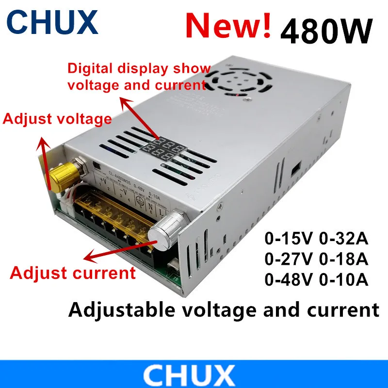 Fonte de Alimentação Digital para a C.c. Emissor de Luz Ajustável do Interruptor de 480w com Fonte de Alimentação da Indicação 48v do Diodo Ajustável Interruptor com da Indicação 0-15v 27v do de 480w