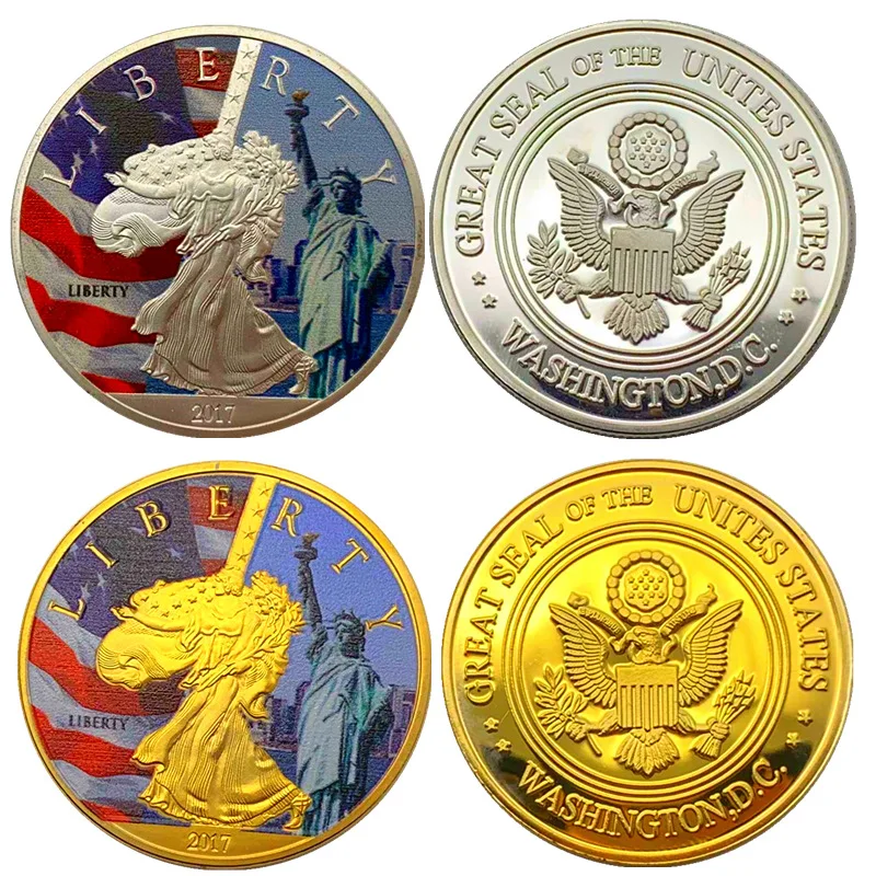 

2017 American Of Liberty Eagle Challenge Coin Silver/Gold Plated USA Commemorative Coin With Protection Capsule Collection Gift