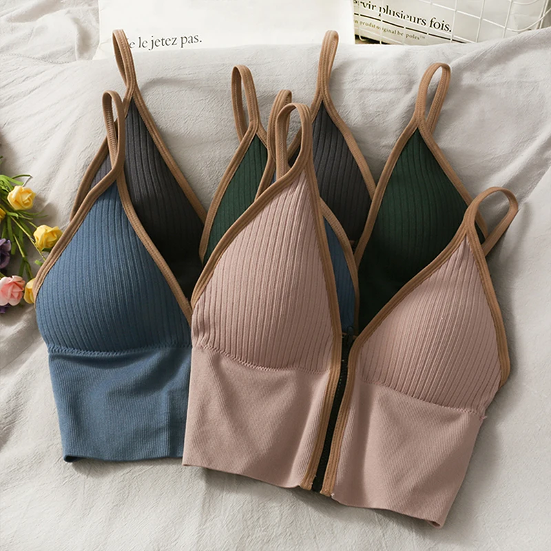 

Front Zipper Crop Tops Women Sexy Camis Top Lingerie Backless Tube Underwear Brassiere Female Tank 2021