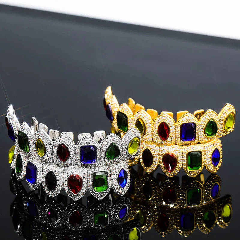 Хип хоп зубья Grillz ледяной из микро закрепки красочные CZ грили 6/6 верхние и нижние