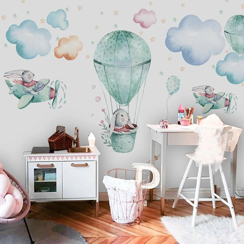 

Настенные обои любых размеров на заказ, 3D ручная роспись, самолет, кролик, детская спальня, современная творческая художественная настенная...