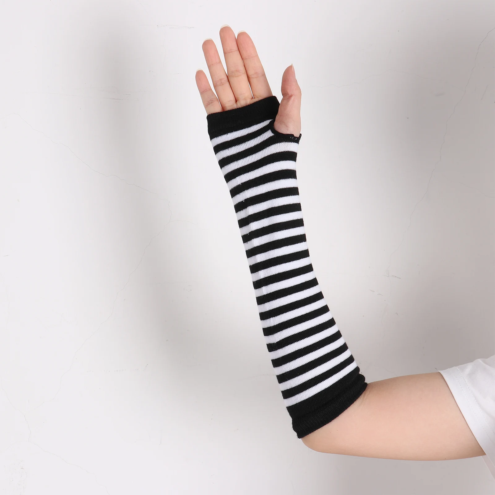 2 пары полосатых рукавиц вязаные локоть перчатки длинные без пальцев хлопковые