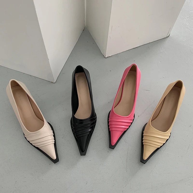 

Fashion Women Pumps Pointed Toe Shallow Slip On Mules Shoes Thin High Heels Black/Pink/Yellow/Beige Autumn Spring Office Pumps