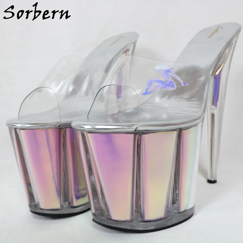 Sorbern/Новые голографические шлепанцы на каблуке 8 дюймов женские летние туфли