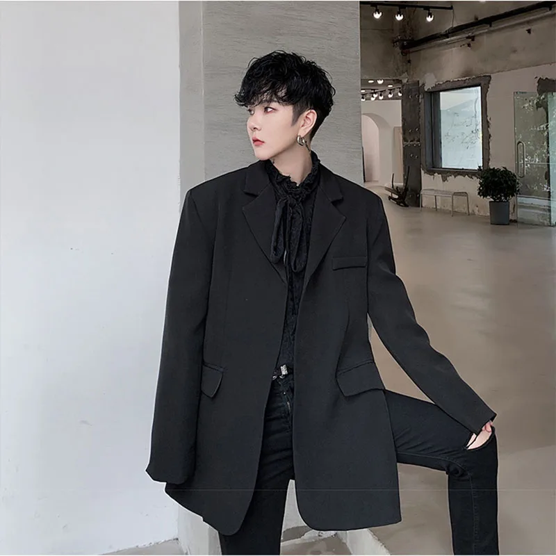 Тренчкот мужской Осеннее длинное пальто Мужское свободная однотонная ветровка