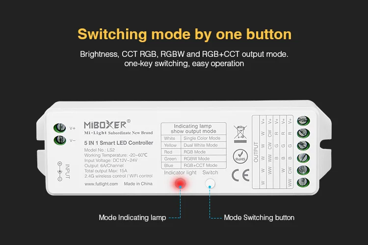 MiBoxer LS2 2,4G беспроводной 5 в 1 умный светодиодный контроллер для одного цвета CCT RGB RGBW rgbww RGB+ CCT контроллер для светодиодной ленты