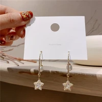 pearl five pointed star water diamond earrings long temperament joker fashion earrings web celebrity earrings